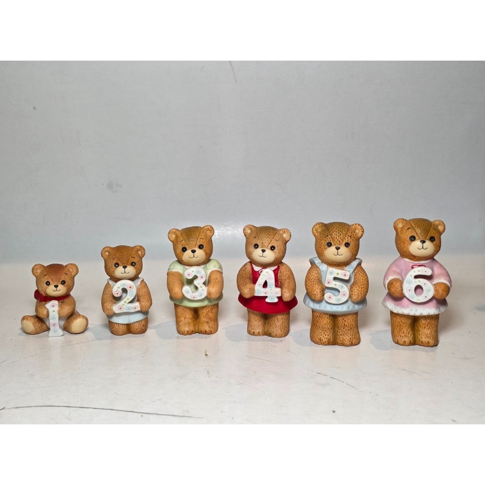 Vintage Enesco Lucy‎ And Me Bears Lot of 6 Birth Number Porcelain Figurines 1982